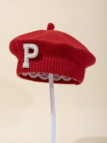 1 boina roja para bebé, gorro de punto con letra para bebé recién nacido, gorro de punto con letra, apto para bebés durante todo el año - 0-6M - Ver 19