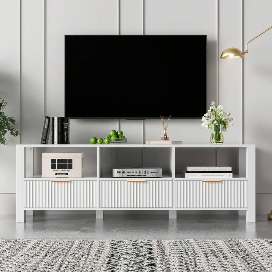 TV-rek HWC-L33, TV-standaard TV-tafel lowboard TV-kast ladekast, hout