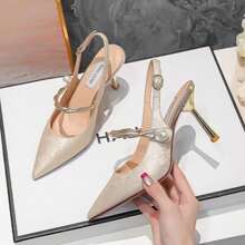 Chinese Style High Heels For Women 2024 Autumn New Style With Cheongsam Stiletto Pointed Toe Single Strap Closed Toe Sandals