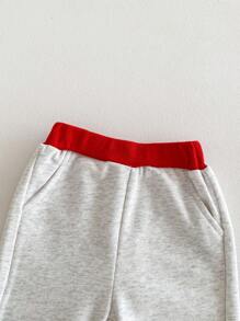 2 pièces/Set Bébé et Tout-petit Décontracté Extérieur Sweat-shirt à capuche en patchwork ours mignon brodé coloré, manches longues, Automne/Printemps