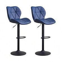 CLIPOP Bar Stools Set Of 2, Faux Leather Breakfast Kitchen Stools With Height Adjustable Swivel Gas Lift And Steel Footrest For Kitchen Island Counter Pub - Blue - View 3
