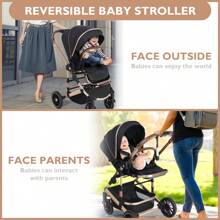 Kinder King Folding Baby Stroller, High Landscape Infant Carriage, Reversible Newborn Stroller, Adjustable Canopy & Seat, Anti-Shock Toddler Pushchair Stroller, 5-Point Harness, Cup Holder, Christmas Gift