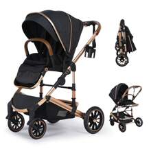 Kinder King Folding Baby Stroller, High Landscape Infant Carriage, Reversible Newborn Stroller, Adjustable Canopy & Seat, Anti-Shock Toddler Pushchair Stroller, 5-Point Harness, Cup Holder, Christmas Gift