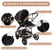 Kinder King Folding Baby Stroller, High Landscape Infant Carriage, Reversible Newborn Stroller, Adjustable Canopy & Seat, Anti-Shock Toddler Pushchair Stroller, 5-Point Harness, Cup Holder, Christmas Gift