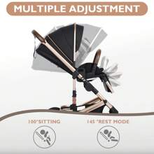 Kinder King Folding Baby Stroller, High Landscape Infant Carriage, Reversible Newborn Stroller, Adjustable Canopy & Seat, Anti-Shock Toddler Pushchair Stroller, 5-Point Harness, Cup Holder, Christmas Gift