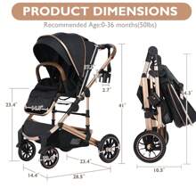 Kinder King Folding Baby Stroller, High Landscape Infant Carriage, Reversible Newborn Stroller, Adjustable Canopy & Seat, Anti-Shock Toddler Pushchair Stroller, 5-Point Harness, Cup Holder, Christmas Gift