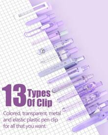 14Packs Pastel Gel Ink Pen Set,Cute Retractable 0.5mm Fine Point Pen,Note Taking Aesthetic Pens,12 Pack Black Ink Pens With 2Pcs Highlighter, Smooth Writing Pens For School, Office Back To School - Purple - View 8