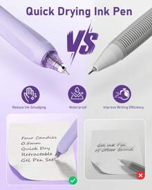 14Packs Pastel Gel Ink Pen Set,Cute Retractable 0.5mm Fine Point Pen,Note Taking Aesthetic Pens,12 Pack Black Ink Pens With 2Pcs Highlighter, Smooth Writing Pens For School, Office Back To School - Purple - View 4