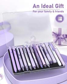 14Packs Pastel Gel Ink Pen Set,Cute Retractable 0.5mm Fine Point Pen,Note Taking Aesthetic Pens,12 Pack Black Ink Pens With 2Pcs Highlighter, Smooth Writing Pens For School, Office Back To School - Purple - View 6