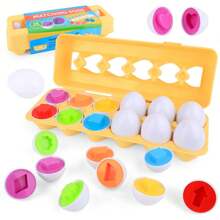 12颗鸡蛋配对蛋蒙特梭利形状匹配拼图益智玩具蛋玩具益智玩具玩具配对鸡蛋套装颜色数字识别（部分颜色和款式随机发货） - 白色 - 查看 2