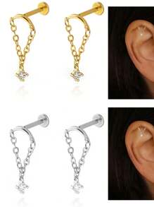 CIZME 2 chiếc khuyên tai xỏ lỗ xoắn ốc nhỏ cho phụ nữ bằng thép không gỉ vàng bạc, khuyên tai phẳng, khuyên tai xoắn ốc ẩn, khuyên tai đính đá không gây dị ứng, trang sức - Hoa tai - Xem 7