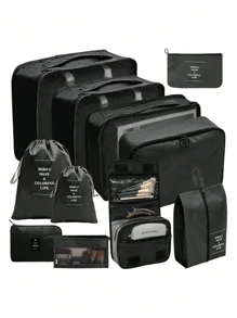 11 件套旅行行李打包立方体收纳袋套装，含洗漱包、化妆包、内衣、鞋子和服装分类收纳袋，旅行收纳袋，用于衣物行李收纳袋套装，邮轮度假海滩度假用品包装袋，夏季旅行必备女士手提箱内衣袋房间装饰返校用品