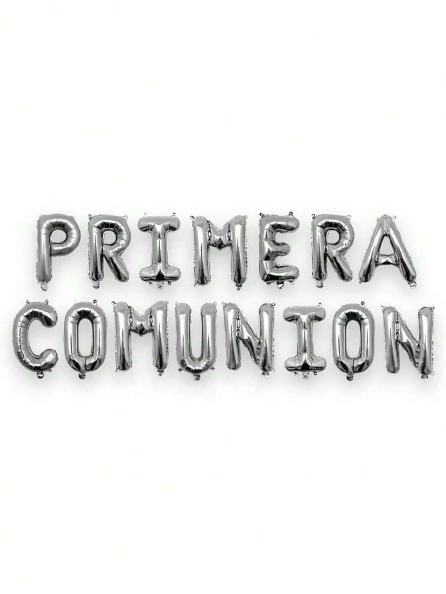 Set Kit de globos primera comunión frase " PRIMERA COMUNIÓN " color dorado o plateado , cada letra 41 cms - Plateado - Ver 1