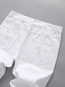 Men's Ripped Non-Stretch Regular Fit Straight-Leg Denim Pants Jeans - trắng - Xem 8