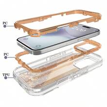 For IPhone 16/15/14/13/12/11 Series, Liquid Glitter Case Luxury Floating Bling Sparkle Shockproof Cover Compatible With IPhone For Christmas, Birthday, New Year Gifts, Winter,Gifts For Family, Friends,Birthday,Girlfriend,Boyfriend - Gold - View 3