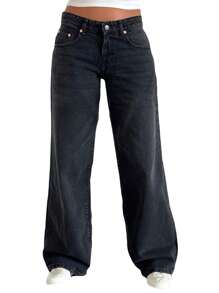 Women's Baggy Jeans Wide Leg High Waist Loose Boyfriends Jeans Denim Pants Y2K 90s Jeans - Màu xám đen - Xem 1