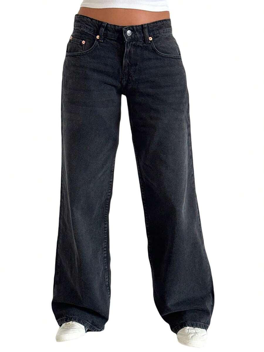 Women's Baggy Jeans Wide Leg High Waist Loose Boyfriends Jeans Denim Pants Y2K 90s Jeans - Màu xám đen - Xem 1