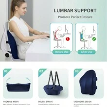 Lumbar Support Pillow For Office Chair With 2 Belts Memory Foam Lumbar Pillow Back Support Pillow For Car, Computer, Gaming Chair Memory Foam Back Cushion