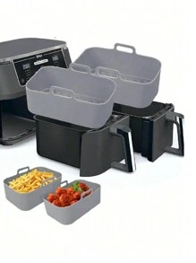 2 件套空气炸锅硅胶内衬，矩形可重复使用硅胶烘焙垫配件，不粘且易于清洁