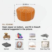 Louis Donné Unstuffed Handmade Moroccan Round Ottoman Foot Stool Pouf Cover Seat Faux Leather Storage Bean Bag Floor Chair Foot Rest For Living Room, Bedroom Or Office Indoor (Orange) - Orange - View 4