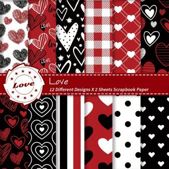 24pcs Valentine's Day Scrapbook Paper Pad, Romantic Heart Pattern Craft Paper For DIY Card Making Scrapbook Photo Album Journal, Decorative Cardstock For Valentines Craft Supplies Back To School