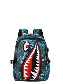 1 Stück Rucksack für Jungen und Mädchen im Alter von 14-16 Jahren, aus Nylon mit Reißverschluss, Muster mit Tintenstrahl, großes Fassungsvermögen für den Campus, Studentenrucksack, Rucksack mit witzigem Ausdruck, geeignet für den täglichen Gebrauch