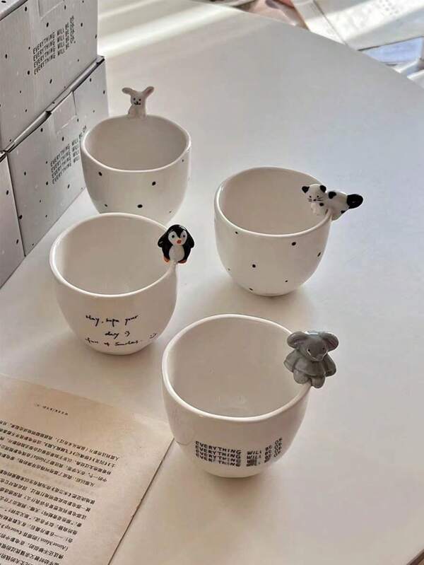 1pc Cartoon Animal Ceramic Mug, High-End Grip Cup, Exquisite Cat Coffee Mug, Creative Water Cup