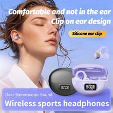 S19 Ear Clip Air Conduction Open Type, TWS Wireless Earphones Bluetooth 5.4, Sports Earphones With Touch Control, Voice Call Noise Reduction, Compatible With Mobile Phones - Màu tím - Xem 5