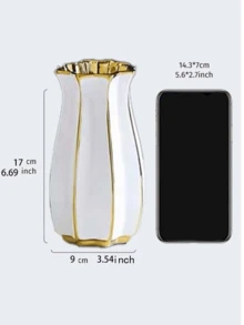 1 件简约白金彩绘大花瓶，树脂创意装饰花瓶，适用于家居装饰 - 彩色 - 查看 3