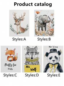 1pc Animal Print Canvas Poster Deer - Elephant - Fox - Wolf - Panda With Hat Wall Art Unframed Canvas Painting - Bedroom, Home Office, Kitchen, Bathroom - Indoor/Outdoor Hanging Art Gifts Birthday Graduation