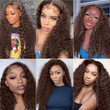 10A Brazilian Hair Curly Bundles 18 Inch Unprocessed Deep Human Hair 1/3 Bundles Water Wave Hair Extensions Kinky Curly 4#Brown - Brown - View 9