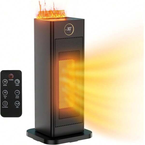 2000W Heizlüfter mit Befeuchtungsfunktion, PTC Leise Heizung Elektrisch Energiesparend,12-Std-Timer, 4 Modus, 90° Oszillierend, Fernbedienung, Umgebungslicht, Tip Over Schutz, 40,5x19x17,5 cm