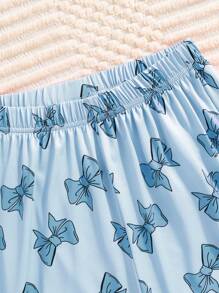 两件套优雅时尚女童睡衣套装，圆领长袖蝴蝶印花上衣搭配粉色长裤，适合儿童和女孩春、夏、秋、冬四季居家穿着。 - 淺藍色 - 查看 7