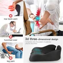 Memory Seat Cushion For Office Chair Sciatica & Back Pain Relief Memory Foam Firm Coccyx Pad For Car, Wheelchair, Gaming Chair And Desk Chair - Black - View 5