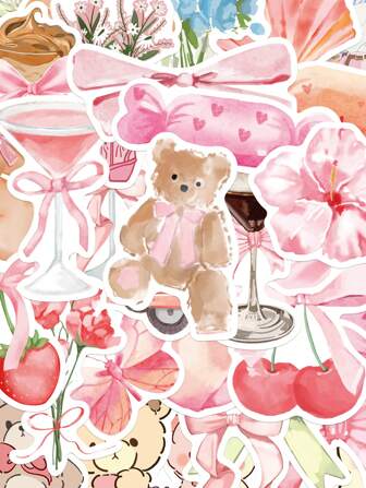 50 pièces Set d'autocollants ton rose pour ordinateur portable, cahier, coque de téléphone, autocollant décoratif et imperméable