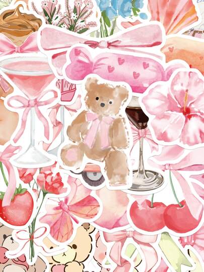 50 件粉色贴纸套装适用于笔记本电脑、笔记本、手机壳、装饰防水贴纸