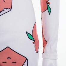 Women Summer Short Jumpsuit, Pepper/Peach Patterns Long Sleeve Deep V-Neck Button-Down Slim Home Wear, One-Piece Sleepwear