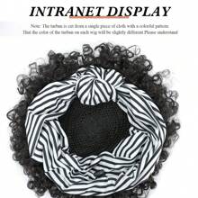 Lockige Perücken für Frauen, Kopfband-Perücke halb für Frauen, kurze schwarze Perücke mit angebrachtem Kopfband-Schal, Perücke mit gestreiftem Turban-Wickel, kurze, krause tief gelockte Haare Synthetische Perücken