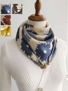 1pc Magnetic Belt With Metal Print Square Scarf