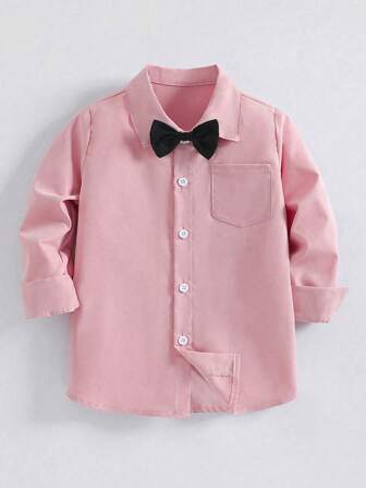 青少年男孩正式长袖领衬衫，带领结，经典上衣，适合派对、婚礼、节日礼物