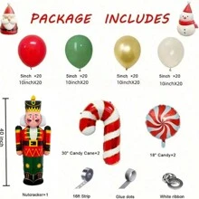 168 sztuk czerwony, szałwiowy zielony, złoty, biały piaskowy kolor balonowy łuk wieńcowy zestaw - zawiera balony cukierkowe, balony w kształcie laski cukrowej, balony w kształcie dziadka do orzechów na świąteczne dekoracje imprezowe, Boże Narodzenie
