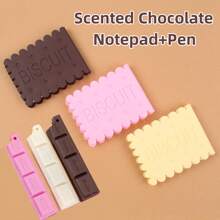 Set de 80 páginas de cuaderno de bolsillo con aroma a crema de chocolate y bolígrafo con forma de chocolate, bloc de notas desprendible, regalo divertido y útiles de oficina para amigos - Multicolor - Ver 1