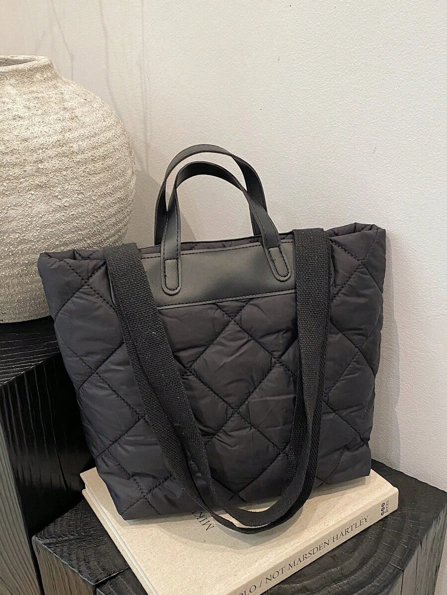 大容量手提包，通勤单肩包，学生，校园，韩版，柔软休闲，秋冬 - 黑色 - 查看 1