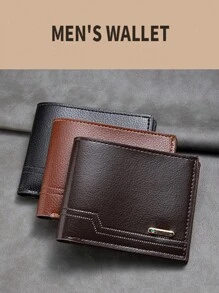 1 男士钱包 时尚休闲 荔枝纹软钱包 多卡位 大容量 短款小钱包 - 彩色 - 查看 1