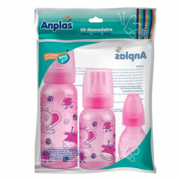 Kit 3 Mamadeira Color Decoradas Bebê Bico PVC Reto - Anplas - Estampas Variadas