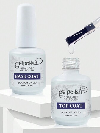 2 件装 15 毫升凝胶免擦拭面漆和底漆套装，光泽持久，适用于家庭沙龙美甲 DIY