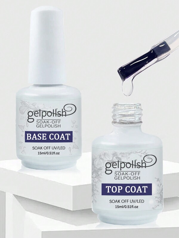 2pcs 15ml Gel No Wipe Top Coat & Base Coat Set , Shine Finish And Long Lasting ,For Home Salon Nail Art DIY