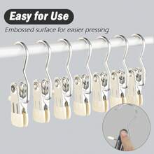 10 Pcs Generic Clothes Haning Clips With Hooks Cloth Pins Hooks In Closet Stainless Laundry Boot Hanger 10 Pcs, Silver - Multicolor - View 2