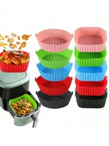 厨房 空气炸锅内胆 空气炸锅硅胶烤盘 烤箱可重复使用披萨炸鸡篮 硅胶模具 烘焙工具 厨房配件 厨房小工具 - 彩色 - 查看 6