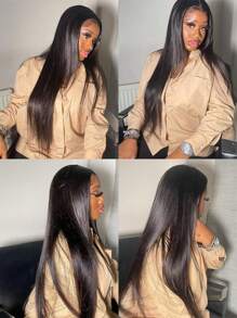 Eulisi 直发蕾丝前假发真人发 180 密度 13X4 蕾丝前假发真人发高清透明蕾丝假发女士预拔婴儿头发自然色万圣节服装 - 自然色&黑色系 - 查看 8